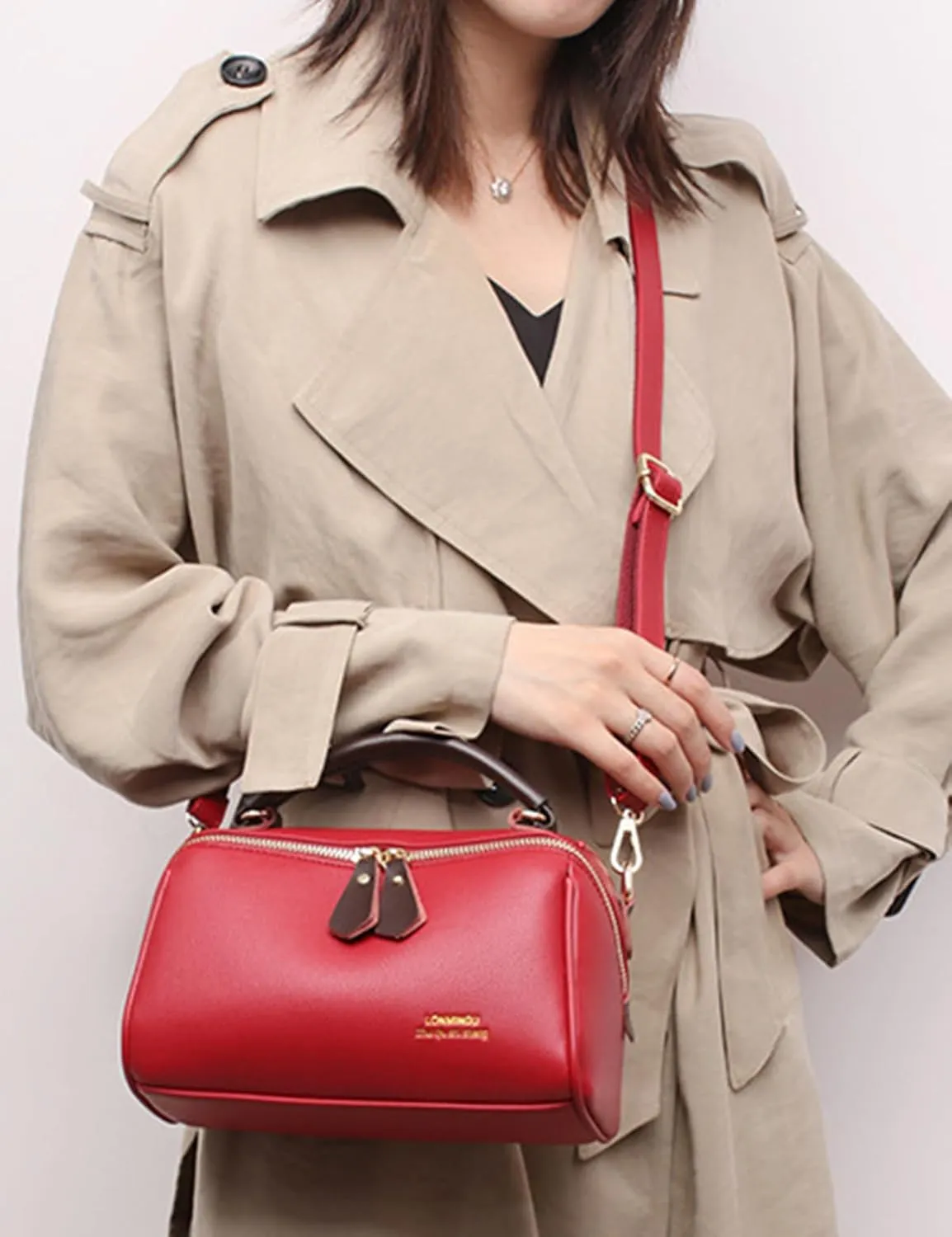 Fashion Leather Top-Handle Crossbody Pillow Bag For Women Shoulder Satchel Purses With Double Zipper Design