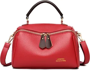 Fashion Leather Top-Handle Crossbody Pillow Bag For Women Shoulder Satchel Purses With Double Zipper Design