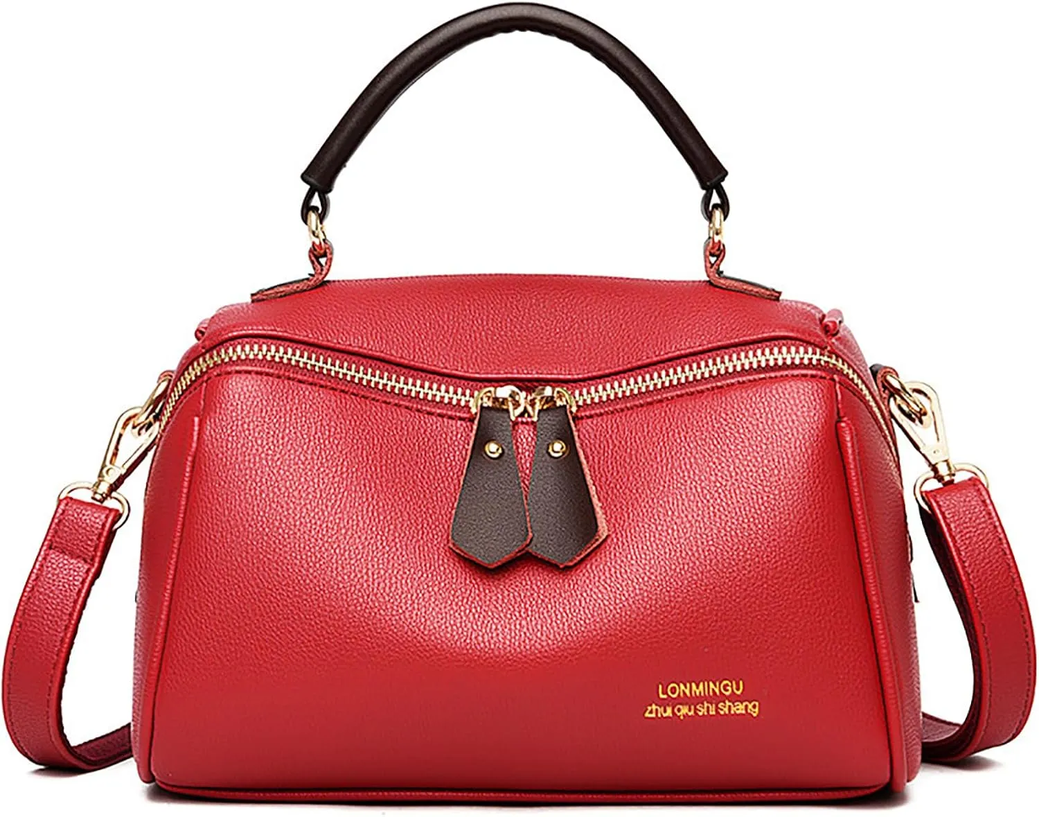 Fashion Leather Top-Handle Crossbody Pillow Bag For Women Shoulder Satchel Purses With Double Zipper Design