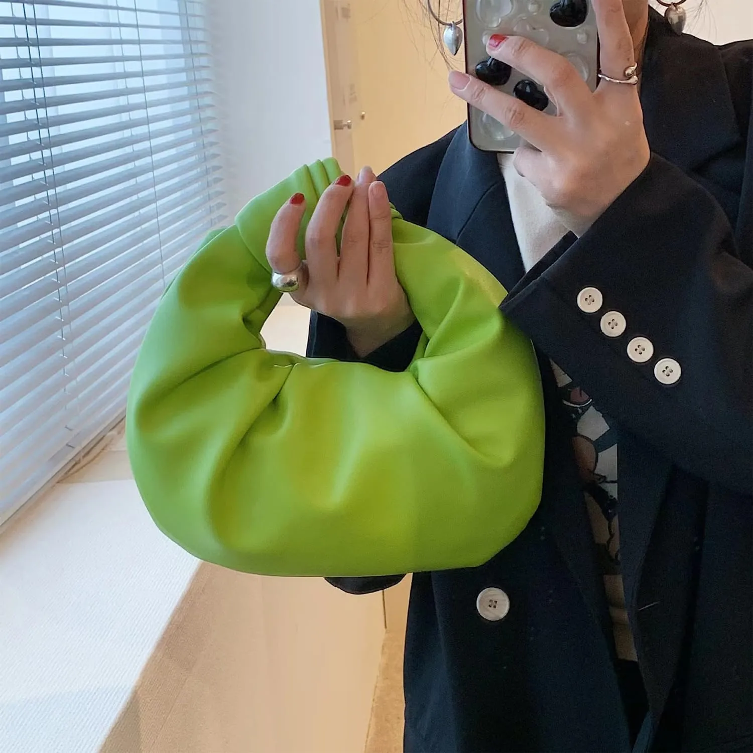 Fashion Ruched Hobo Handbag Soft PU Leather Cloud Knotted Clutch Tote Purse Ruched Pouch Bag Shoulder Bag for Women