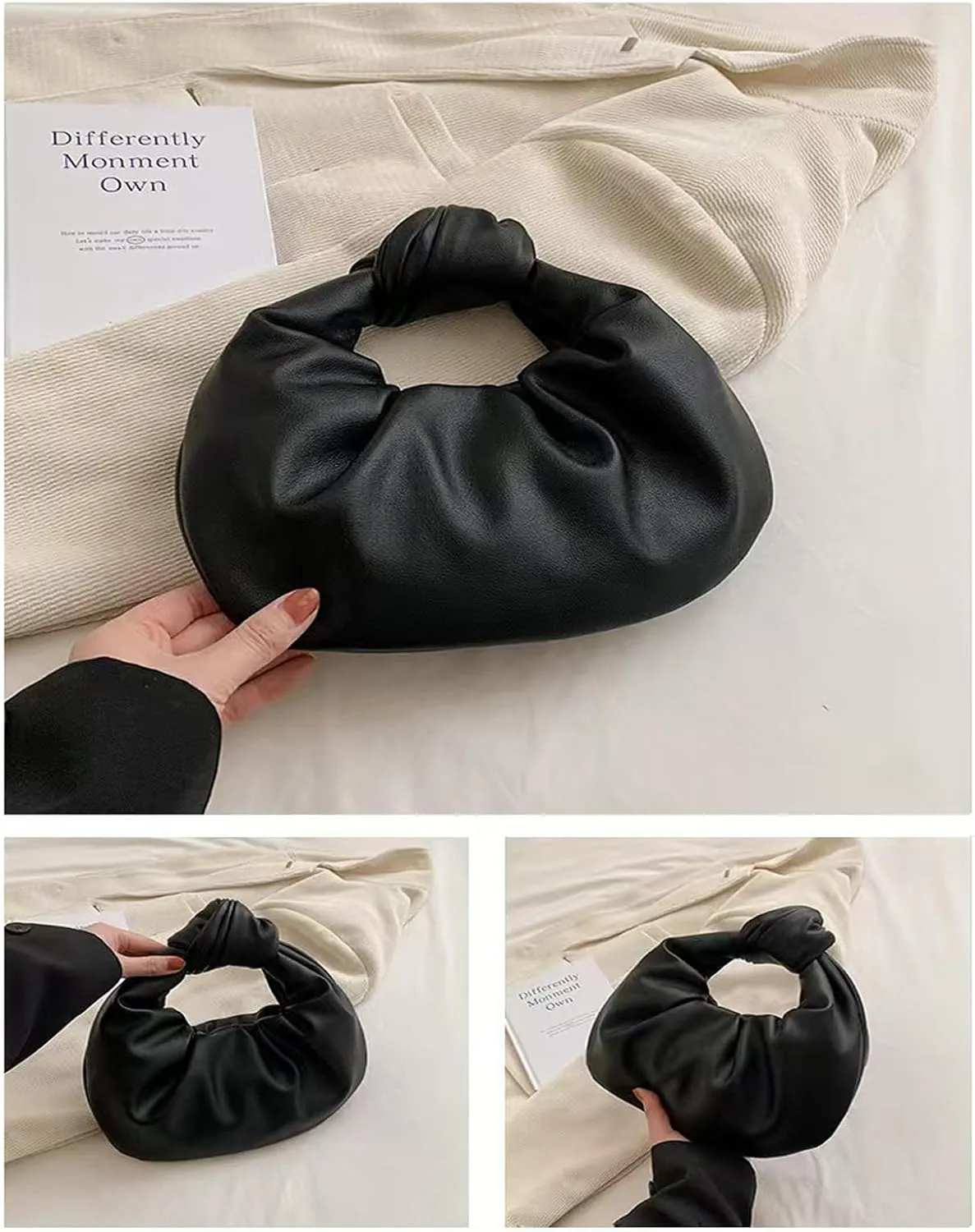 Fashion Ruched Hobo Handbag Soft PU Leather Cloud Knotted Clutch Tote Purse Ruched Pouch Bag Shoulder Bag for Women
