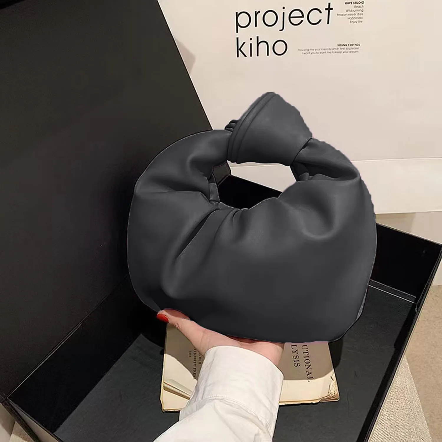 Fashion Ruched Hobo Handbag Soft PU Leather Cloud Knotted Clutch Tote Purse Ruched Pouch Bag Shoulder Bag for Women