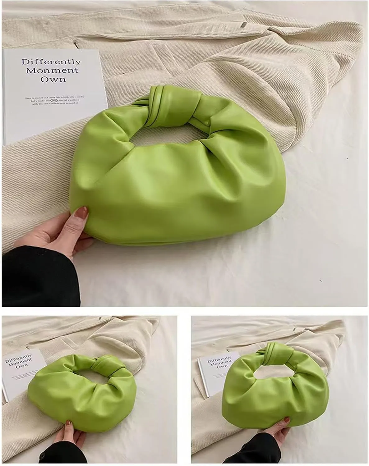 Fashion Ruched Hobo Handbag Soft PU Leather Cloud Knotted Clutch Tote Purse Ruched Pouch Bag Shoulder Bag for Women