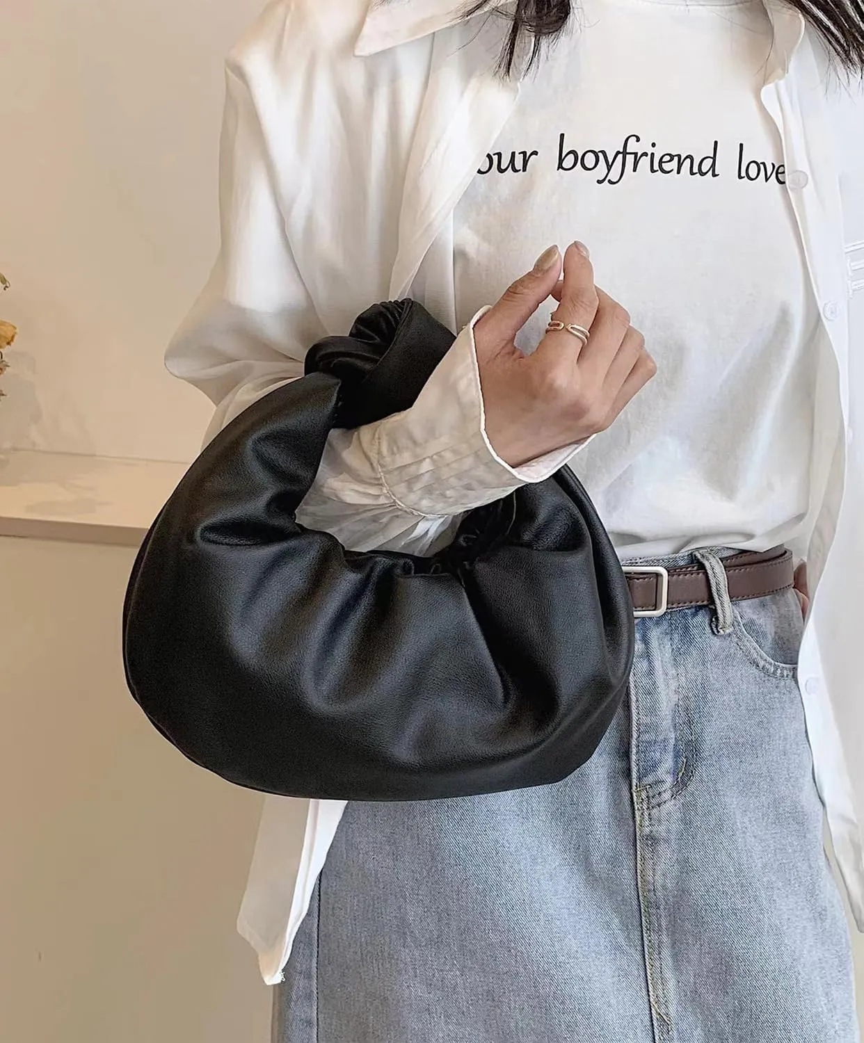 Fashion Ruched Hobo Handbag Soft PU Leather Cloud Knotted Clutch Tote Purse Ruched Pouch Bag Shoulder Bag for Women