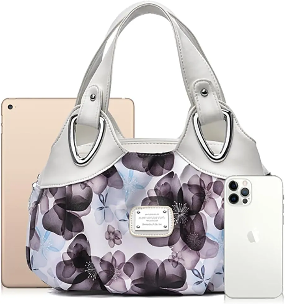 Fashion Vegan Leather Handbag for Women Multi Pocket Large Tote Bags Satchel Printed Purses Soft Hobo Bag