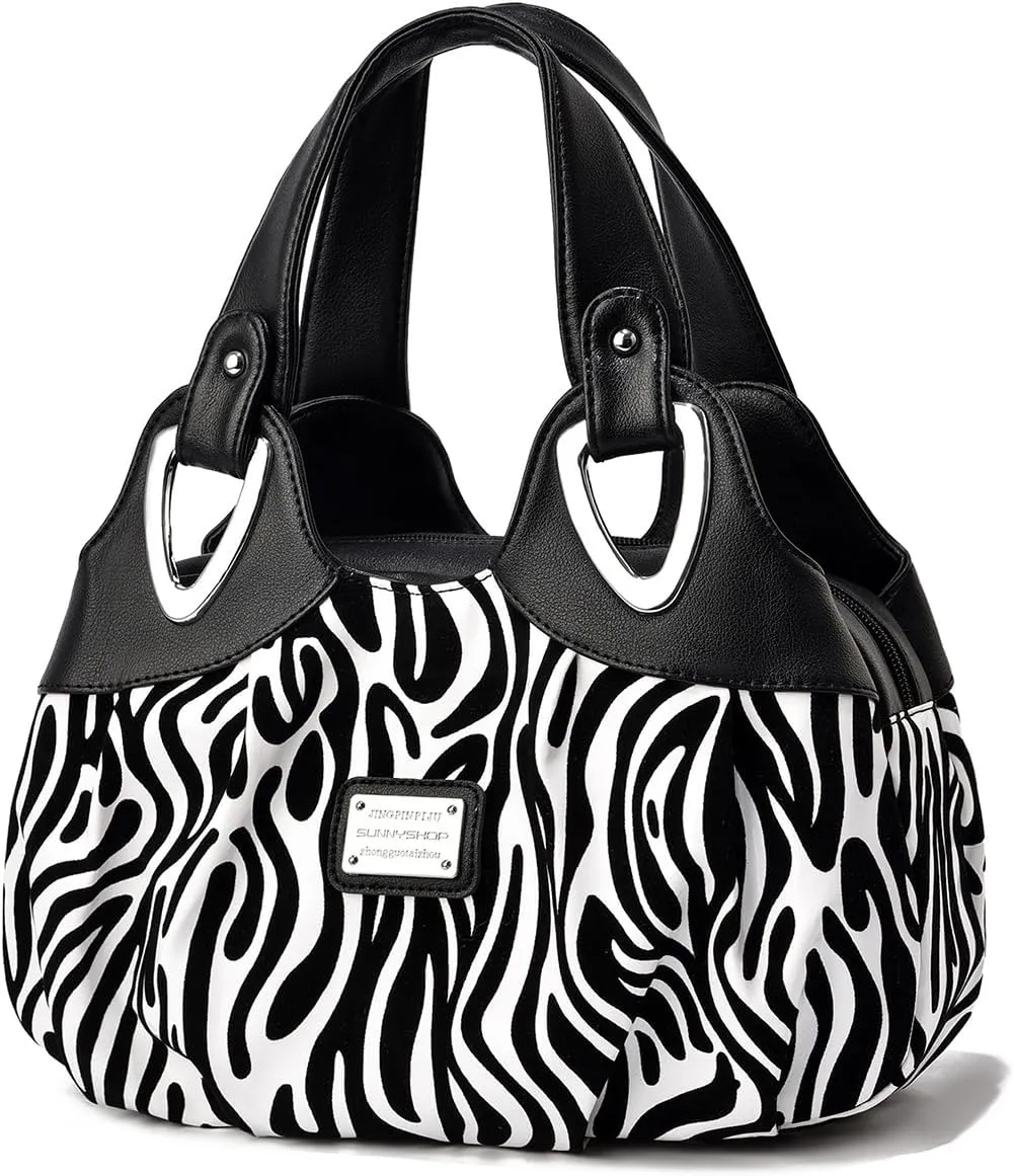 Fashion Vegan Leather Handbag for Women Multi Pocket Large Tote Bags Satchel Printed Purses Soft Hobo Bag