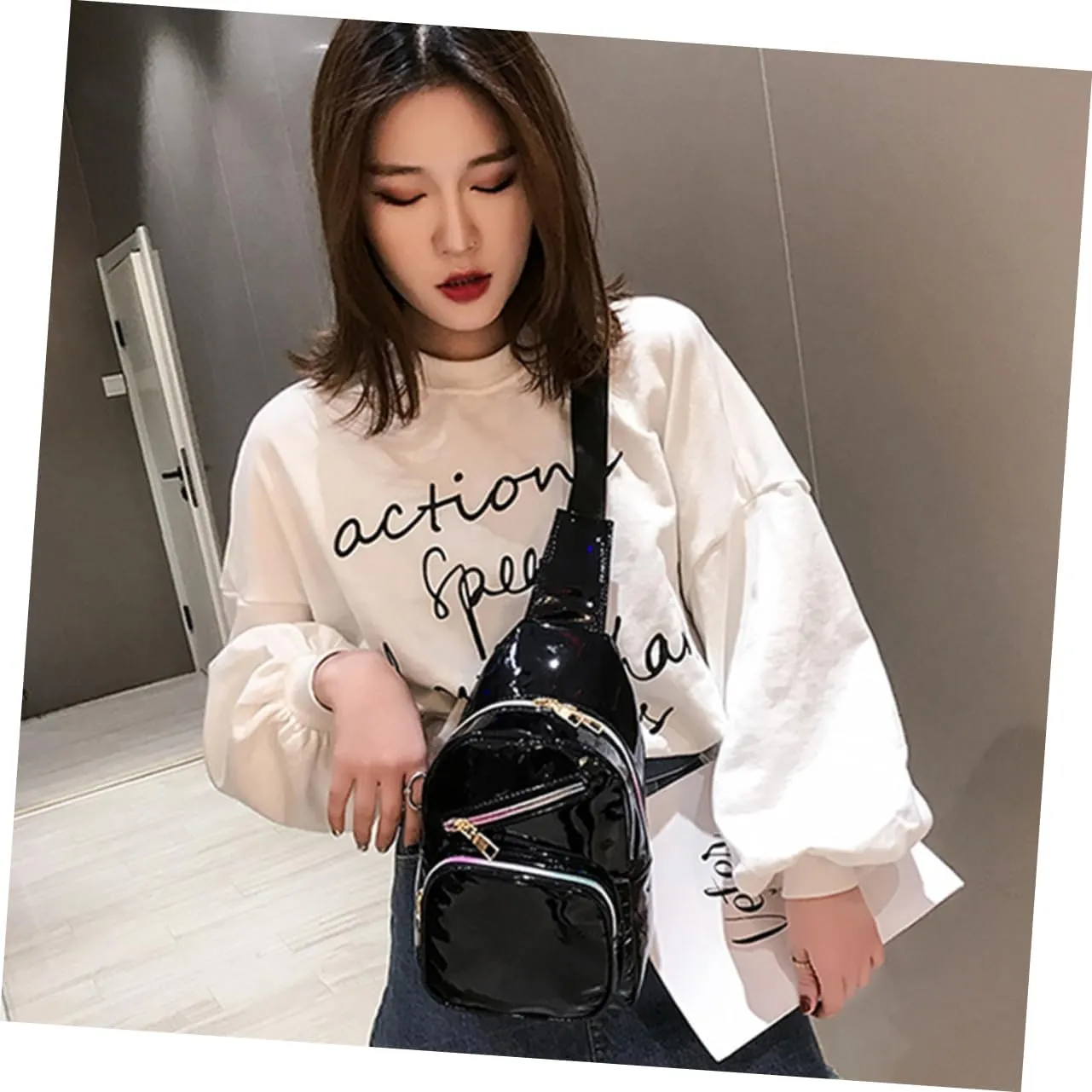 Fashion Waist Bag Mini Fanny Pack Holographic Surface Belt Bag for Travel Sports Hiking