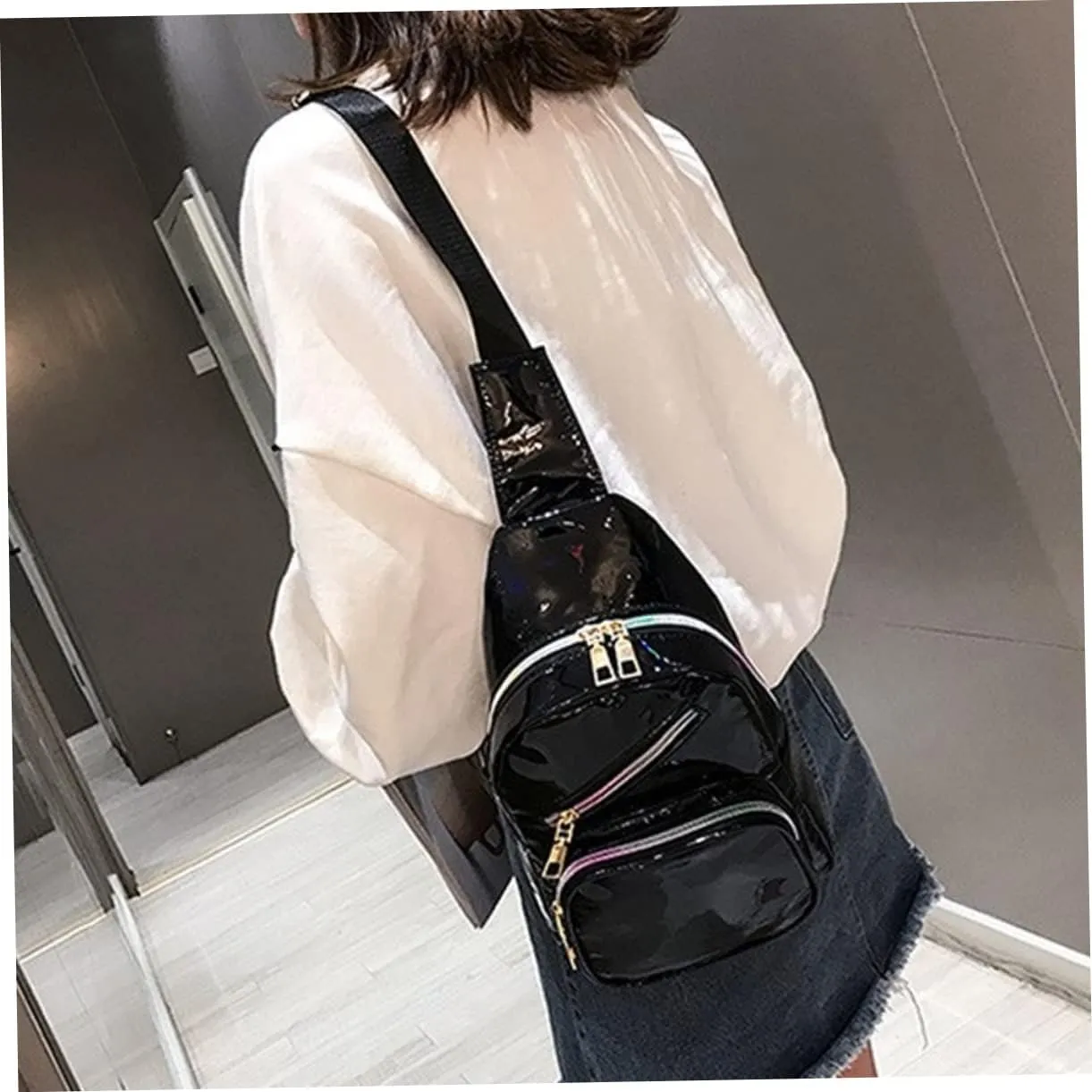 Fashion Waist Bag Mini Fanny Pack Holographic Surface Belt Bag for Travel Sports Hiking