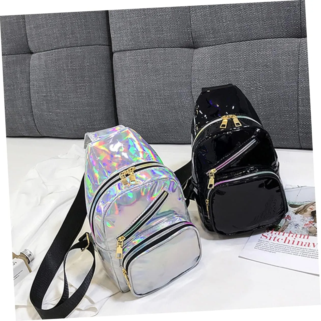 Fashion Waist Bag Mini Fanny Pack Holographic Surface Belt Bag for Travel Sports Hiking