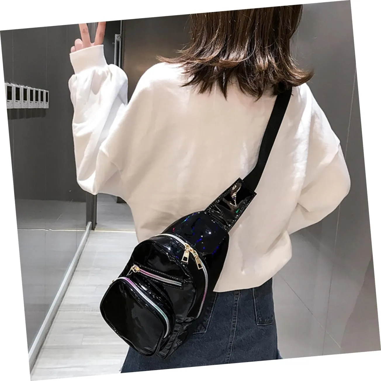 Fashion Waist Bag Mini Fanny Pack Holographic Surface Belt Bag for Travel Sports Hiking