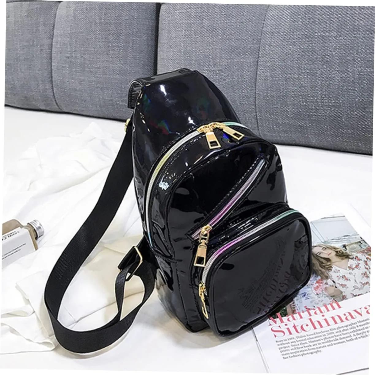 Fashion Waist Bag Mini Fanny Pack Holographic Surface Belt Bag for Travel Sports Hiking