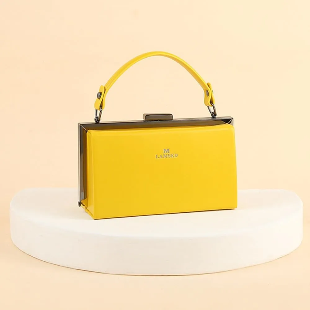 Fashion Women's Leather Evening Bag Top Handle Satchel crossbody Handbags Purses Small Hard Square Box Shoulder Bags