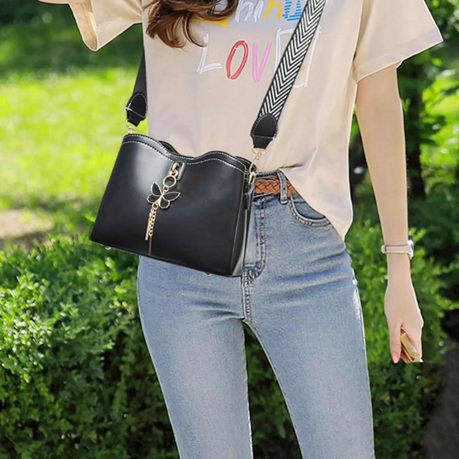Fashionable And Versatile Women's Casual Large Capacity Simple Solid Color Single Shoulder Crossbody (Black, One Size)
