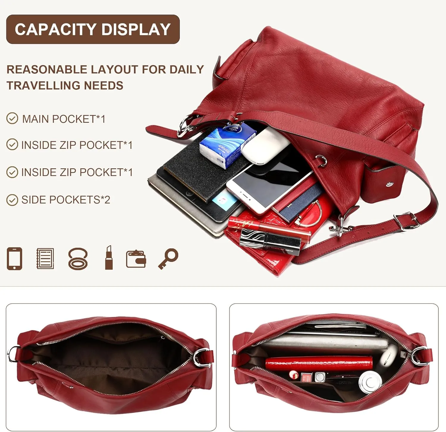 Fashionable Crossbody Bag For Women - Genuine Leather Large Capacity Everyday Shoulder Purse