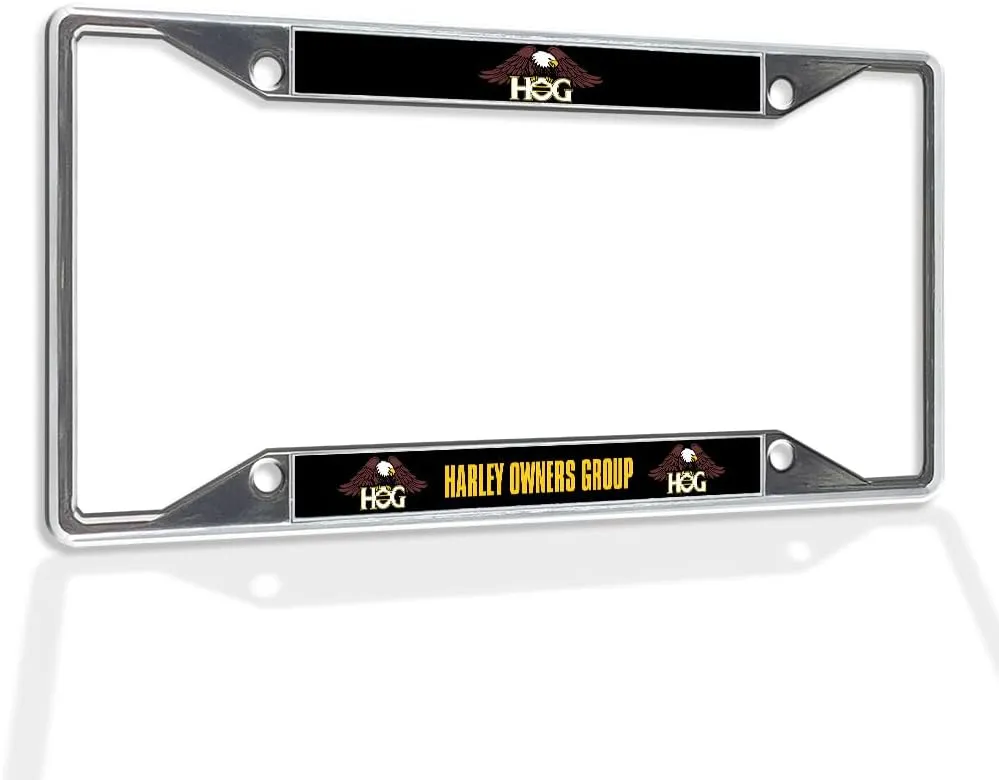 Fastasticdeals Metal Insert License Plate Frame Harley Owners Group Hog Eagle Weatherproof Car Accessories Chrome 4 Holes Solid Insert
