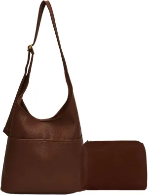 Faux Leather Hobo Bag for Women Large PU Leather Slouchy Bag with Small Purse Soft Crossbody Bags Tote Shoulder Bag