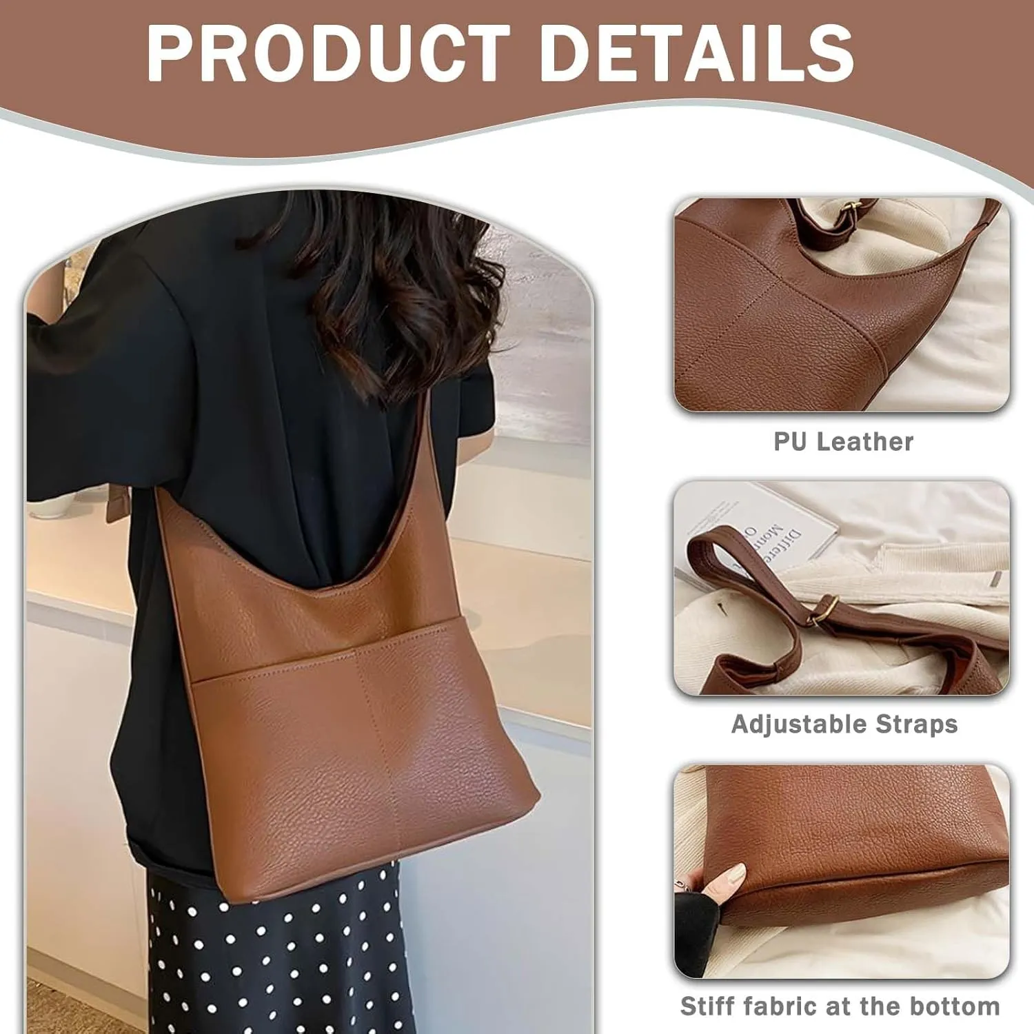 Faux Leather Hobo Bag for Women Large PU Leather Slouchy Bag with Small Purse Soft Crossbody Bags Tote Shoulder Bag
