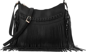 Fecialy Vintage Fringe hobo bags for Women PU Leather Tassel Crossbody Shoulder Bag Western Fringe Purse