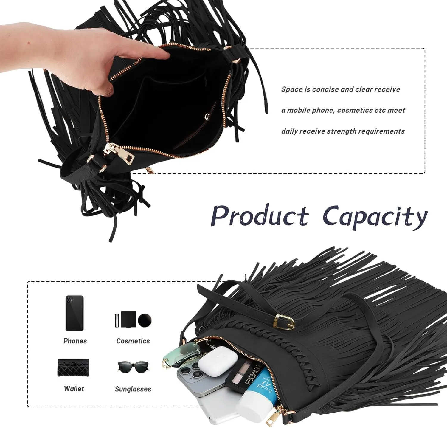 Fecialy Vintage Fringe hobo bags for Women PU Leather Tassel Crossbody Shoulder Bag Western Fringe Purse