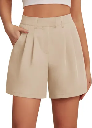 Feiersi Womens Casual Elastic Waist Wide Leg Suit Tailored Shorts Summer Dressy Work Shorts with Pockets