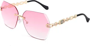 FEISEDY Classic Rimless Sunglasses Women Metal Frame Diamond Cutting Lens Sun Glasses B2567