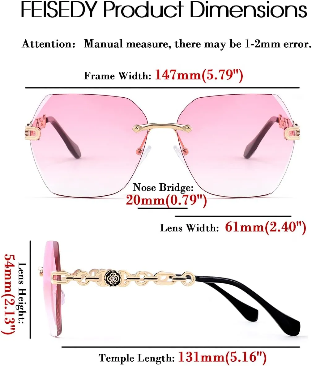 FEISEDY Classic Rimless Sunglasses Women Metal Frame Diamond Cutting Lens Sun Glasses B2567