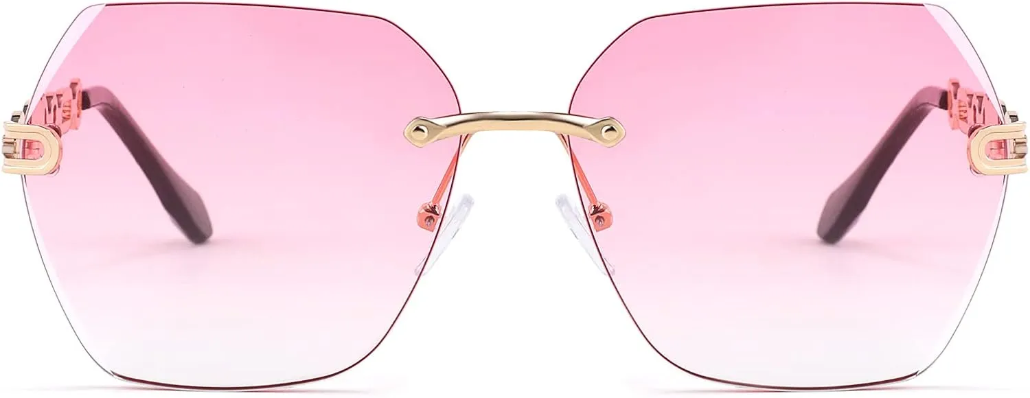 FEISEDY Classic Rimless Sunglasses Women Metal Frame Diamond Cutting Lens Sun Glasses B2567