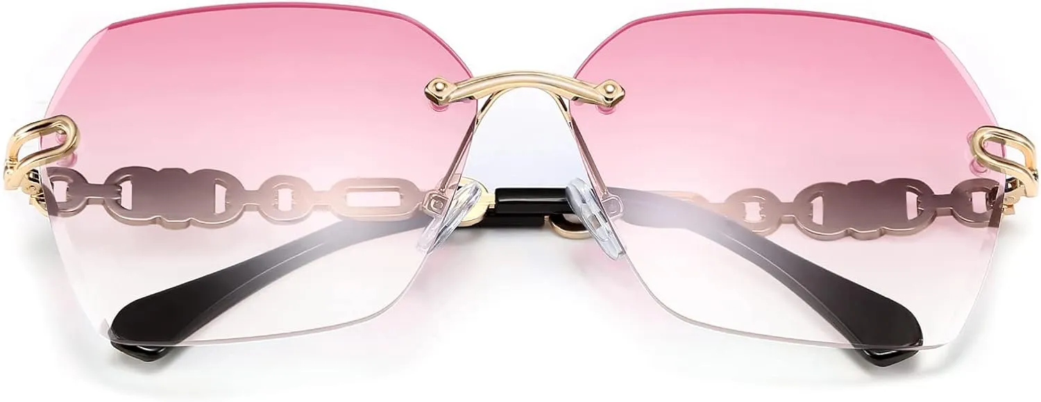 FEISEDY Classic Rimless Sunglasses Women Metal Frame Diamond Cutting Lens Sun Glasses B2567