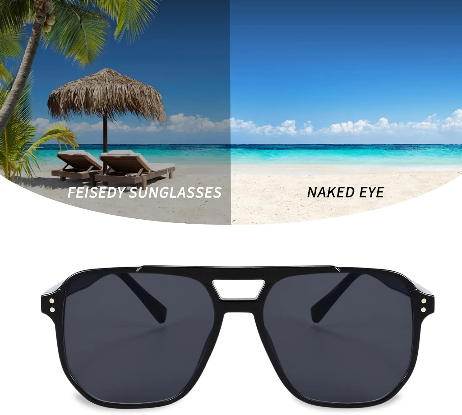 FEISEDY Retro Square Aviator Sunglasses Women Men 70s Vintage Trendy Plastic Frame Sun Glasses B2835