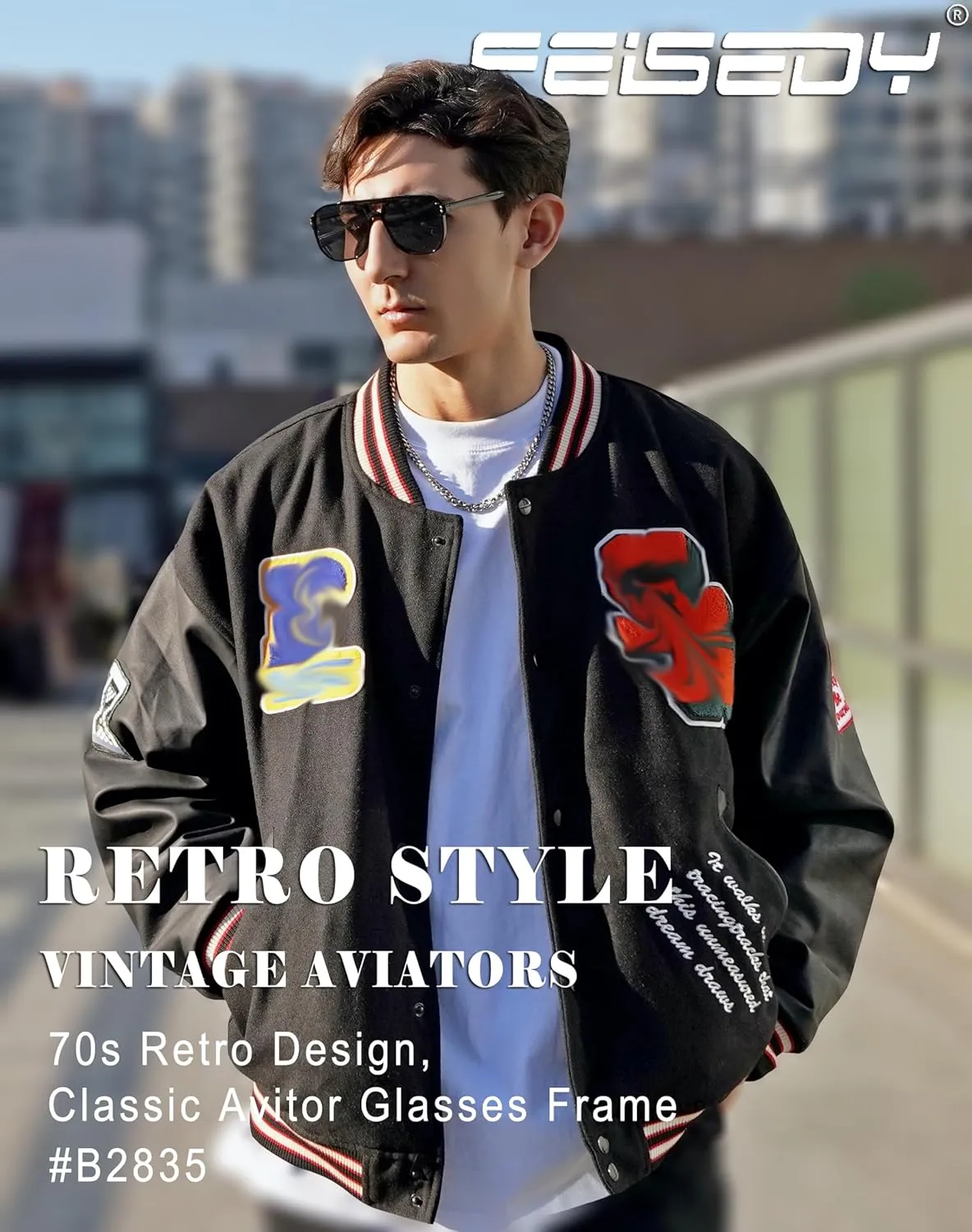 FEISEDY Retro Square Aviator Sunglasses Women Men 70s Vintage Trendy Plastic Frame Sun Glasses B2835