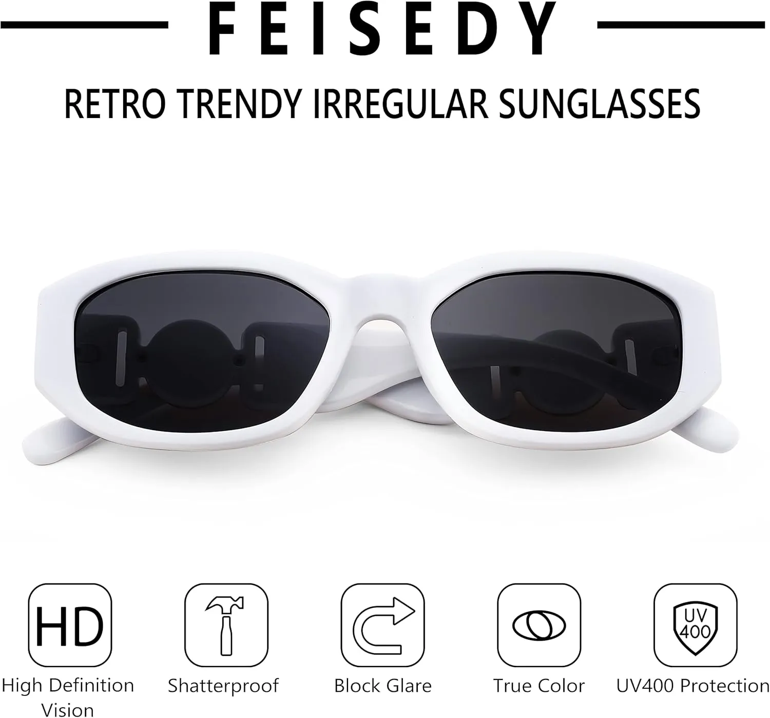 FEISEDY Retro Trendy Rectangle Sunglasses Women Men Vintage 90s Small Narrow Square Sunglasses B2322