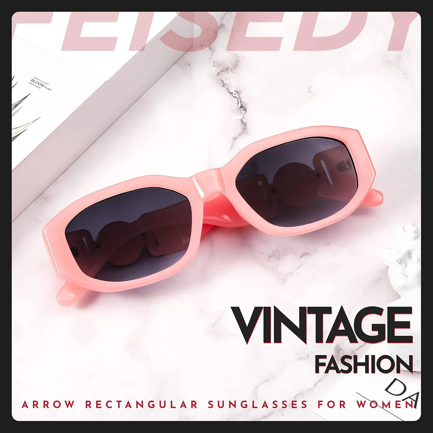 FEISEDY Retro Trendy Rectangle Sunglasses Women Men Vintage 90s Small Narrow Square Sunglasses B2322