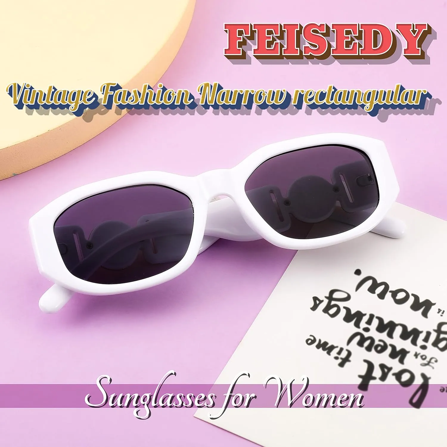 FEISEDY Retro Trendy Rectangle Sunglasses Women Men Vintage 90s Small Narrow Square Sunglasses B2322