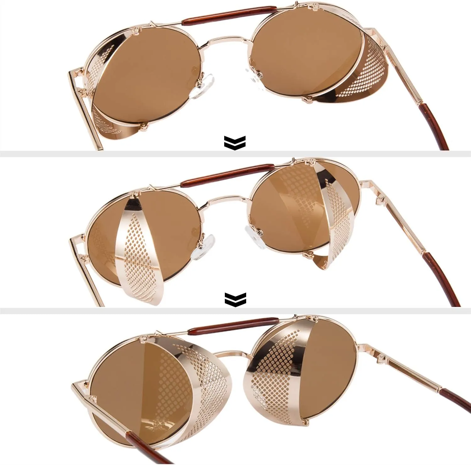 FEISEDY Steam Punk Sunglasses for Men Women Side Shield Round Steampunk Vintage Glasses Shades B2518