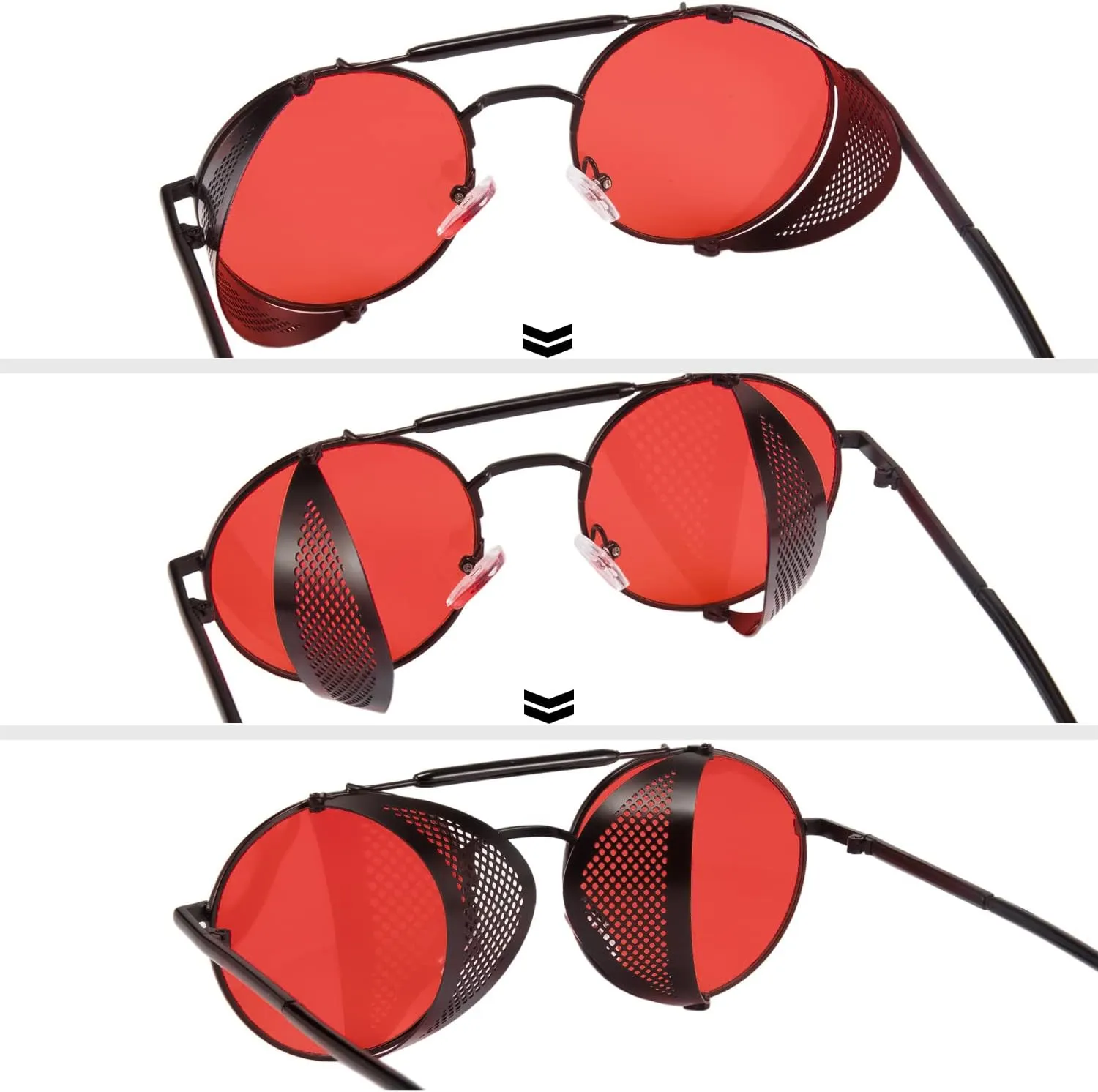 FEISEDY Steam Punk Sunglasses for Men Women Side Shield Round Steampunk Vintage Glasses Shades B2518