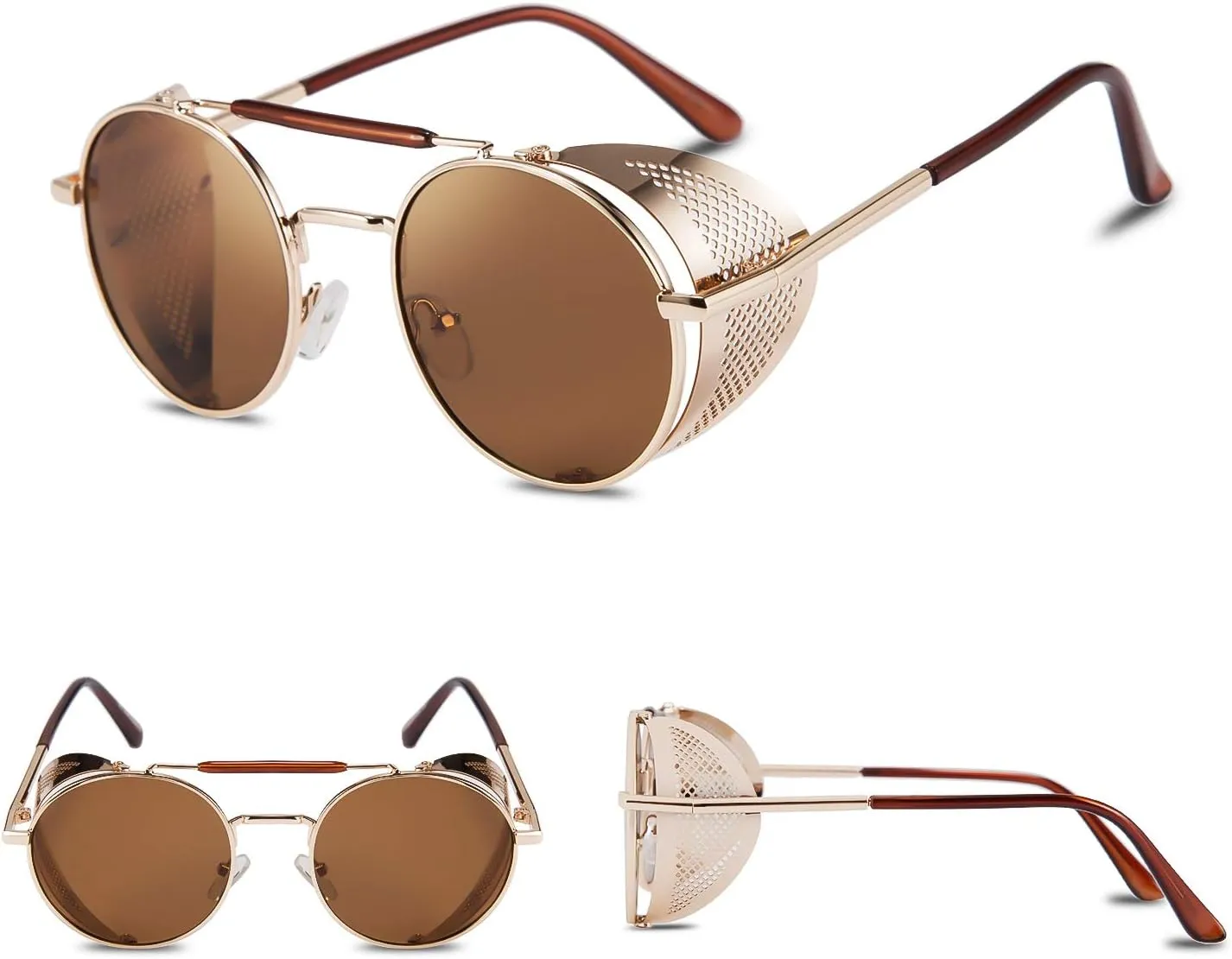 FEISEDY Steam Punk Sunglasses for Men Women Side Shield Round Steampunk Vintage Glasses Shades B2518