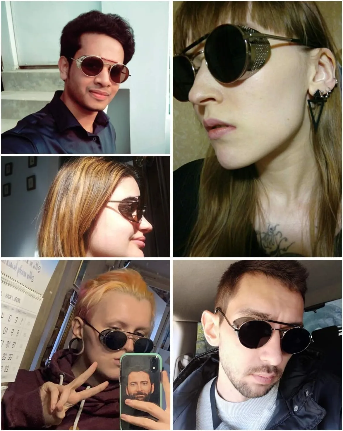 FEISEDY Steam Punk Sunglasses for Men Women Side Shield Round Steampunk Vintage Glasses Shades B2518
