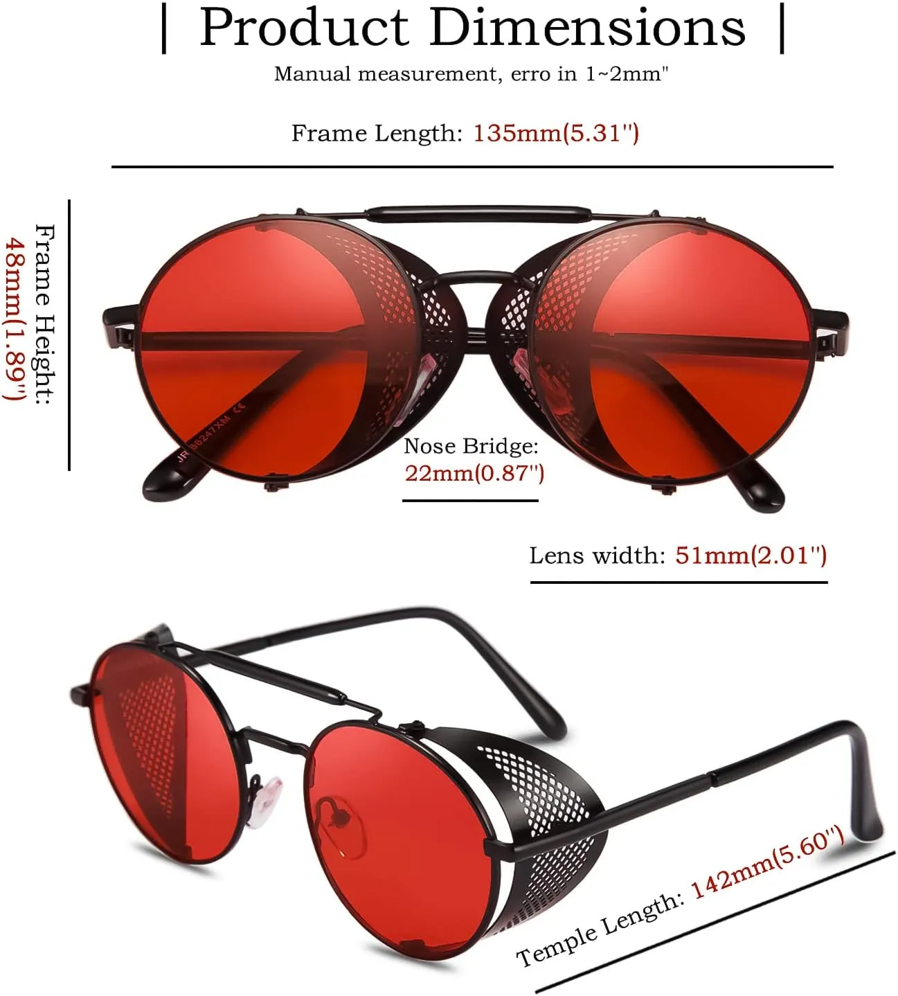 FEISEDY Steam Punk Sunglasses for Men Women Side Shield Round Steampunk Vintage Glasses Shades B2518