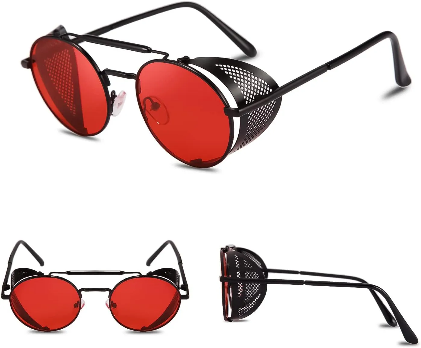 FEISEDY Steam Punk Sunglasses for Men Women Side Shield Round Steampunk Vintage Glasses Shades B2518