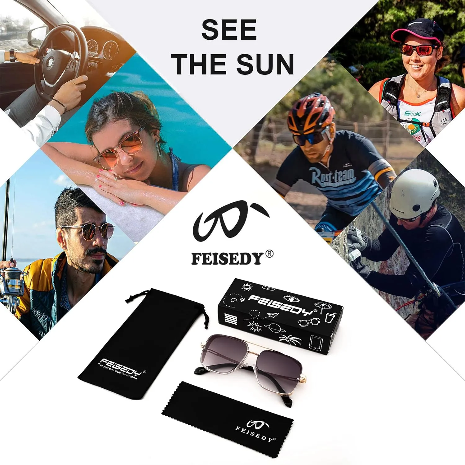 FEISEDY Sunglasses Mens Women Vintage Pilot Square Trendy Metal Steampunk Fishing Driving Sun Glasses B2894