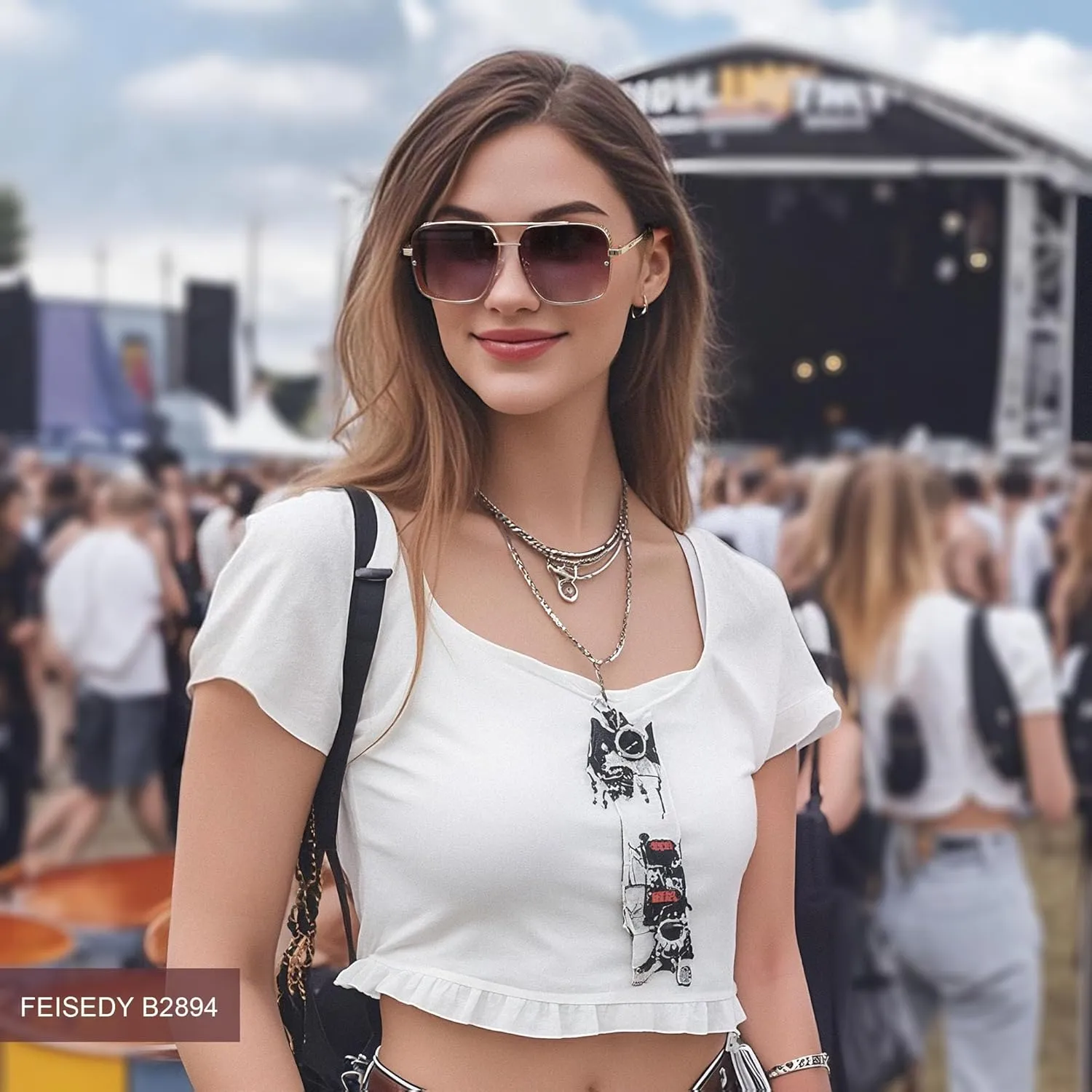 FEISEDY Sunglasses Mens Women Vintage Pilot Square Trendy Metal Steampunk Fishing Driving Sun Glasses B2894