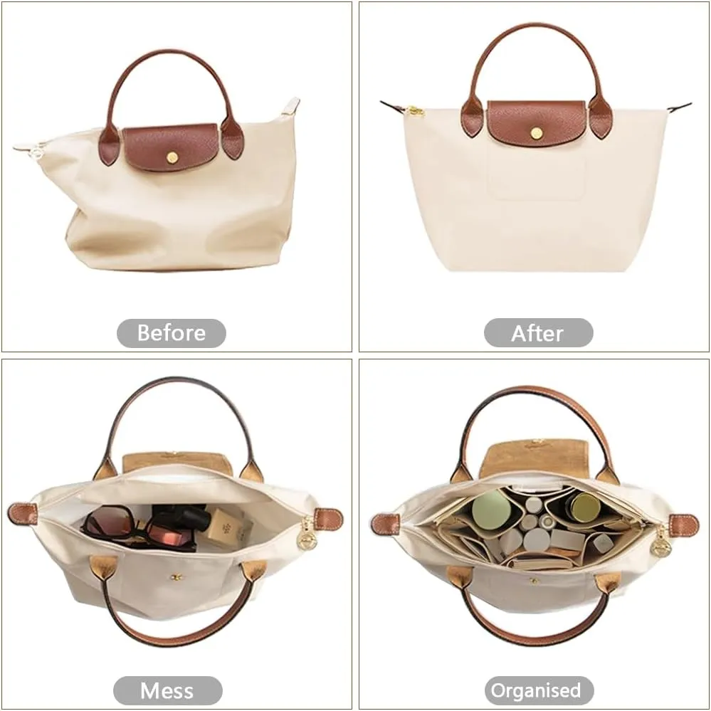 Felt Purse Organizer Insert Bag Organizer for Handbag, Tote Organizer for Women Purse Tote Purse Organizer Inside Bag Liner, Beige L