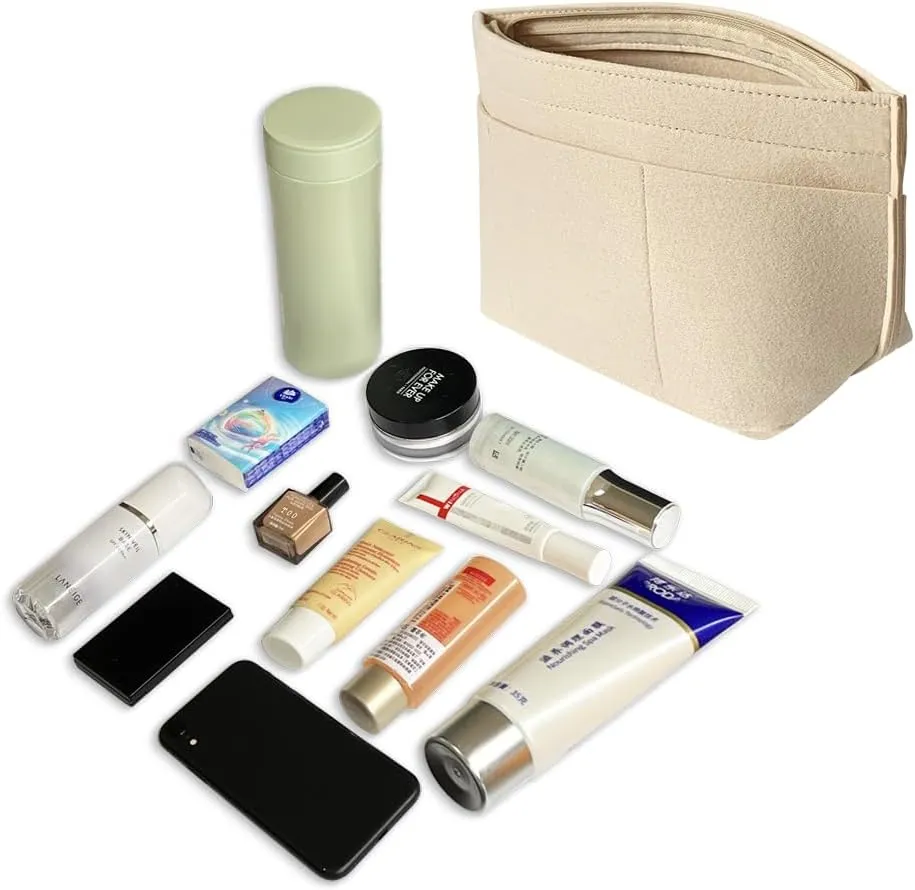 Felt Purse Organizer Insert Bag Organizer for Handbag, Tote Organizer for Women Purse Tote Purse Organizer Inside Bag Liner, Beige L