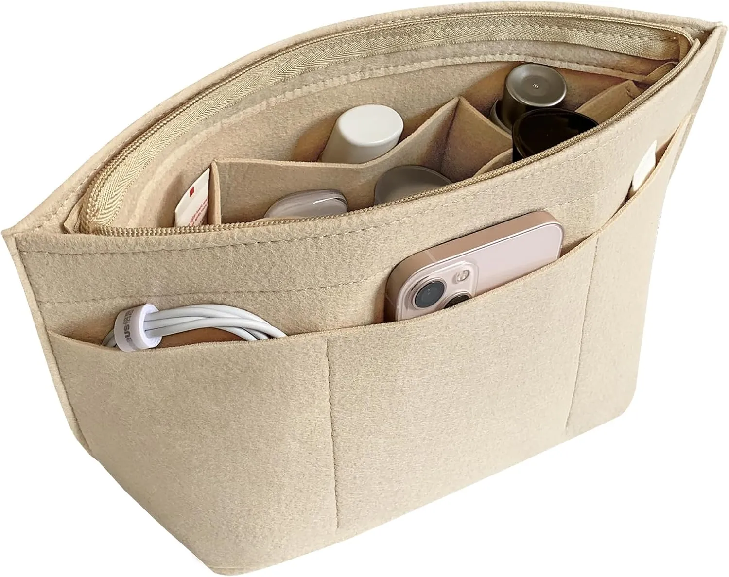 Felt Purse Organizer Insert Bag Organizer for Handbag, Tote Organizer for Women Purse Tote Purse Organizer Inside Bag Liner, Beige L