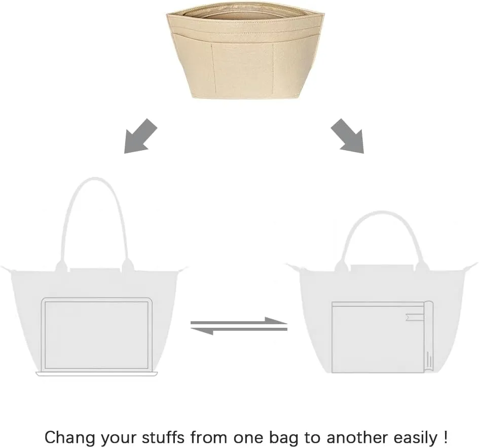 Felt Purse Organizer Insert Bag Organizer for Handbag, Tote Organizer for Women Purse Tote Purse Organizer Inside Bag Liner, Beige L