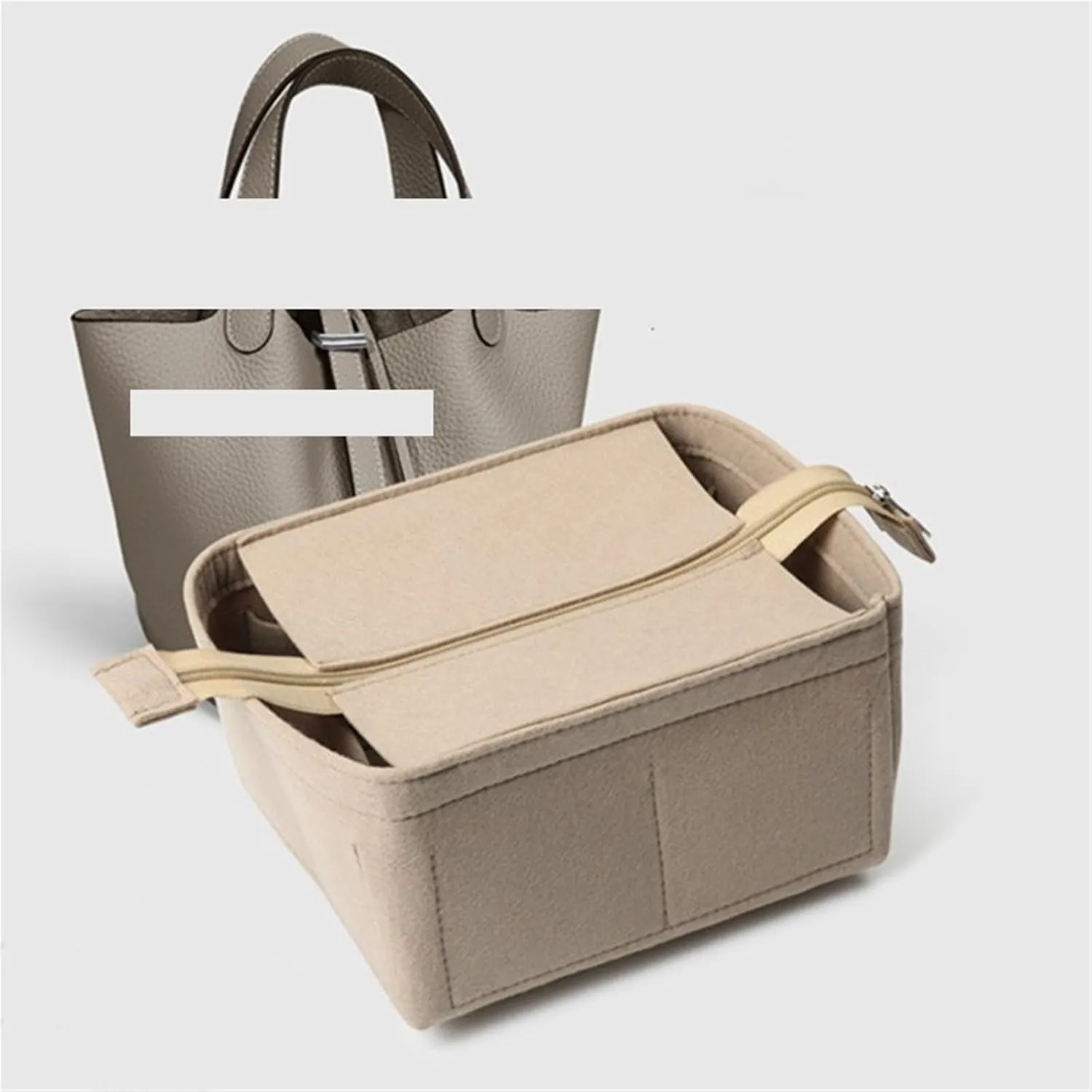 Felt Women's Cosmetic Bag Organizer Insert With Zipper Bag Tote Shaper(Color-01,22)