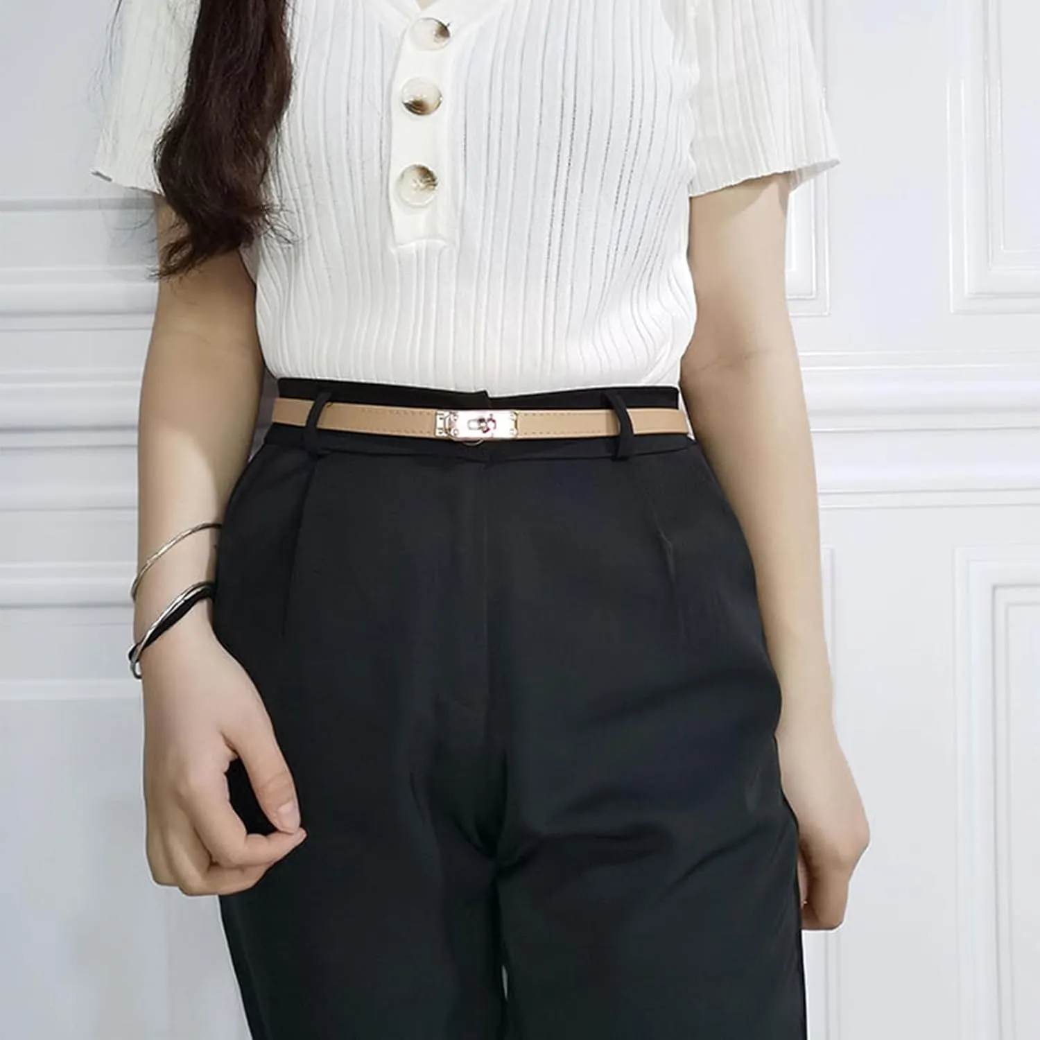 FENLDY Adjustable Thin Belts For Womens Skinny Belts For Dresses Womens Solid Color Alloy Turn Lock Belts For Jeans
