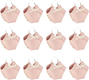 FINGERINSPIRE 12 Pack Leather Bowknot Gift Boxes with Ribbon 2.7x2.1x5.1 inch Pink Heart Shape PU Leather Mini Handbag Candy Gift Box Reusable Party Favor Boxes for Wedding Birthday Valentines's Day