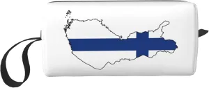 Finnish Flag Map print Large Capacity Travel Makeup Case Organizer Makeup Bag Portable Cosmetic Bag For Women