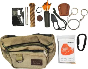 Fire Starter Windproof Weatherproof Matches Emergency Blanket Survival Gear First Aid Kit Bug Out Bag for Camping Hiking Bushcraft Outdoor Adventure Earthquake Hurricane